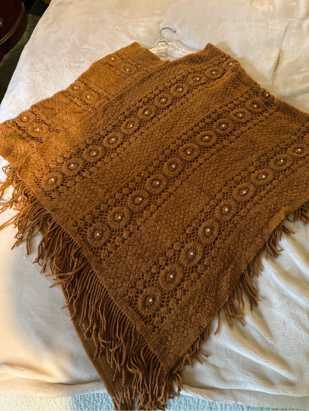 Cozy Fringe Knit Wrap in Rich Brown